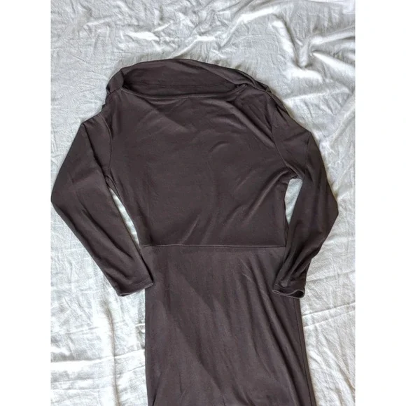 REISS Fleur Off The Shoulder Ruched Jersey Midi Dress Brown Long Sleeve Sz Large - Picture 7 of 15